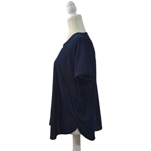 Loft Women's Short Sleeves Velvet Dark Teal Blouse Top Sz Medium - Picture 3 of 6